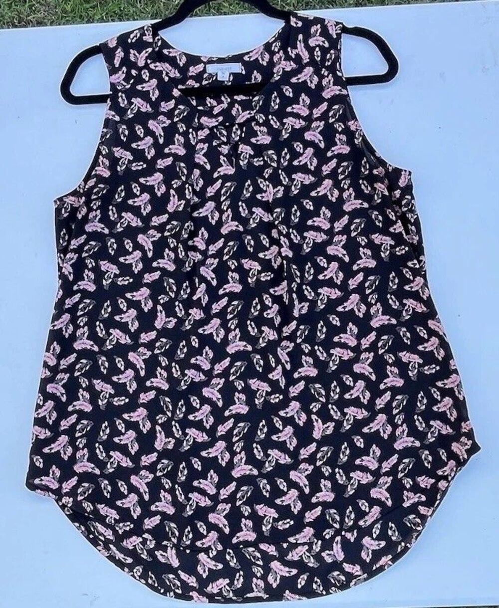 Pleione Size M Tunic Blouse w/ pink & white feather print - Picture 10 of 12